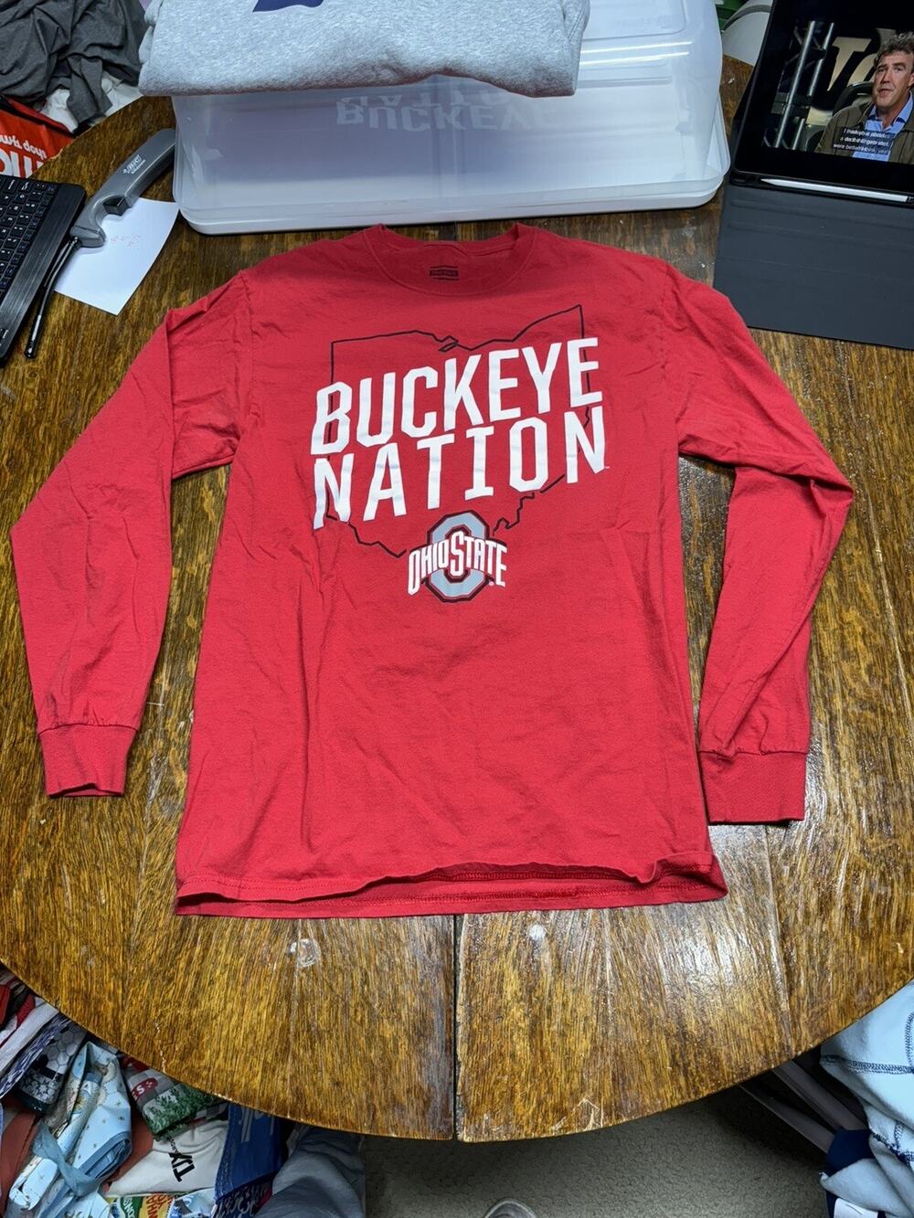 Ohio State University: , "BUCKEYE NATION" Long Sleeve The Red White Logo Med